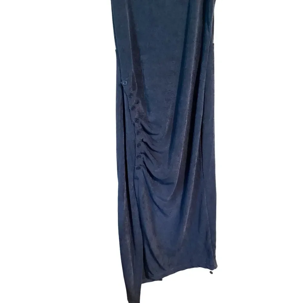1144 NWOT Cider Rouched Asymmetrical Bodycon Blue Dress Size Extra Small